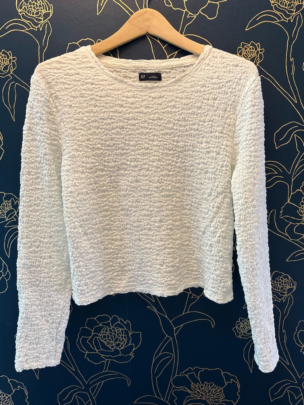GAP stretch Long sleeve CROP TOP white Textured COTYON/NYLON large